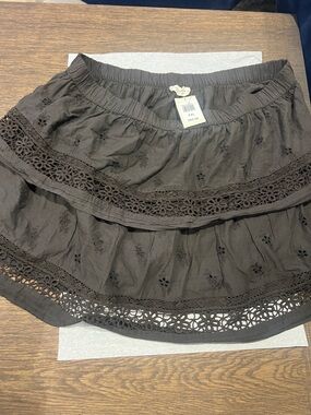 Lucky Brand Dark Brown Eyelet Tiered Mini Skirt